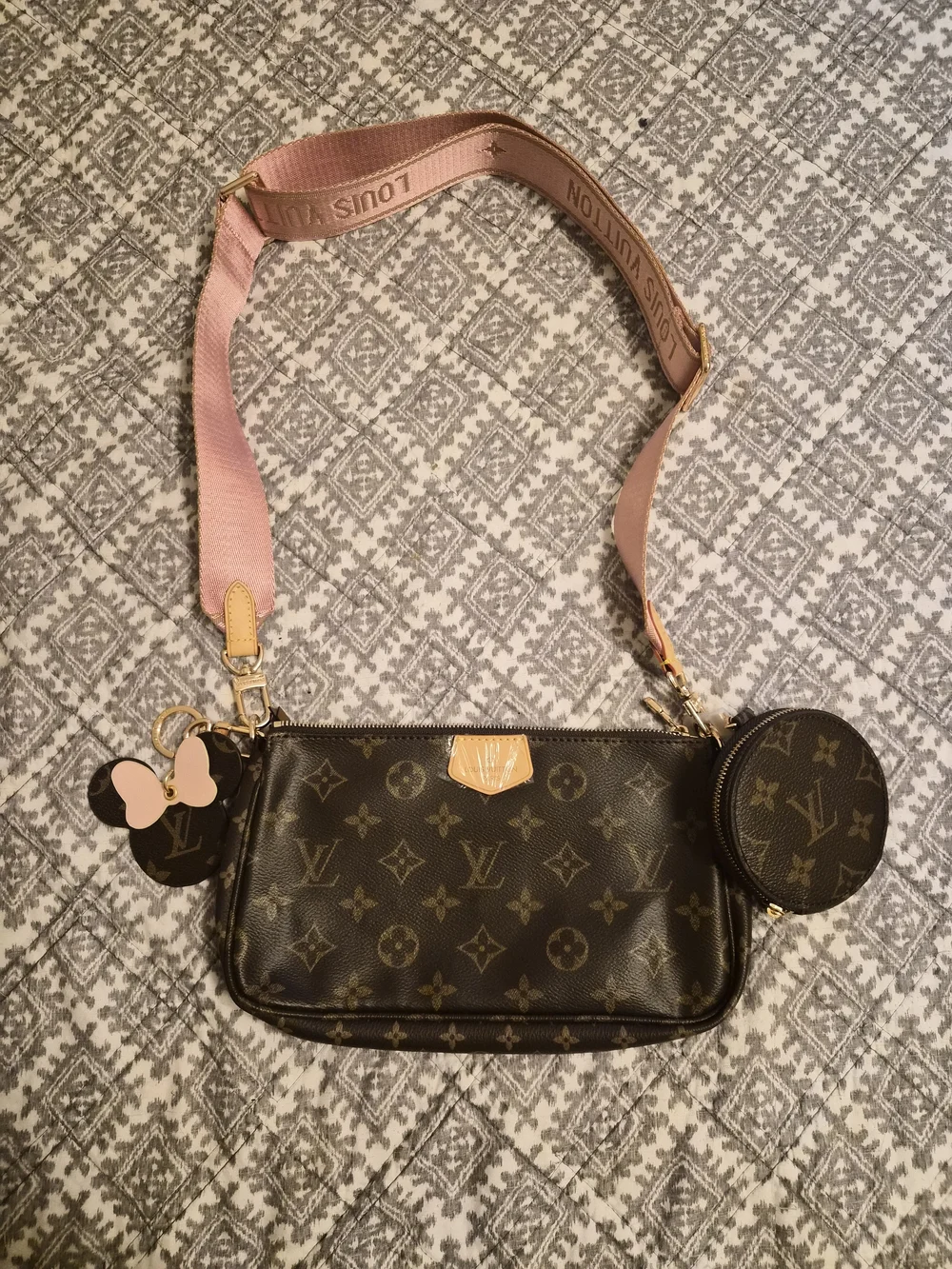 Louis Vuitton Brown Monogram Canvas Crossbody with Pink Strap